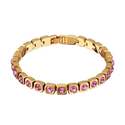 Браслет Теннис (кристаллы SW розовые 4мм; покрытие золото)17-19см, Есть комплект