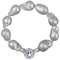 Браслет Барокко (жемчуг 15-25мм серо-голубой, фианит; родий) 21см, Есть комплект