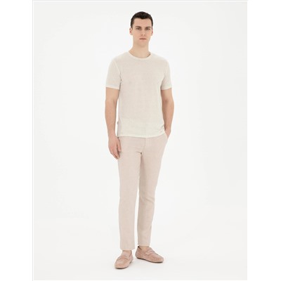 Bej Slim Fit Keten Karışımlı Kanvas Pantolon