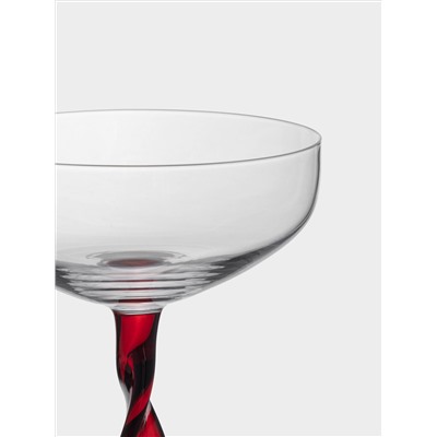 Бокал-креманка для шампанского, 370 мл, 2 шт, стекло, красная ножка, Villalago