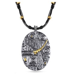 Кулон-76 (кожа черная; покрытие: золото, родий)