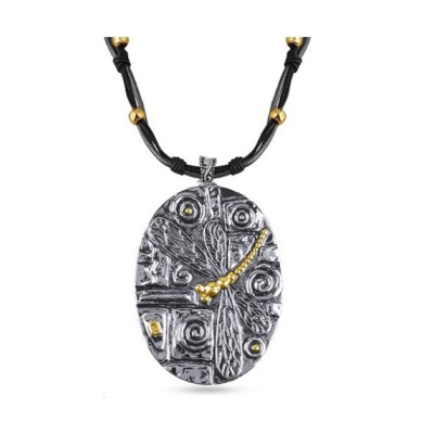 Кулон-76 (кожа черная; покрытие: золото, родий)