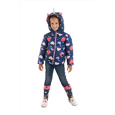 Denokids Unicorn Kız Çocuk Su İtici Kapüşonlu Şişme Mont Lacivert CFF-23S1-087