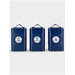 Набор банок для сыпучих продуктов, 3 пр, 1.45 л, h18 см, синие, Grantham