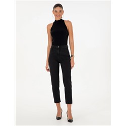 Siyah Mom Fit Geniş Kalıp Jean Pantolon