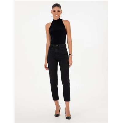 Siyah Mom Fit Geniş Kalıp Jean Pantolon