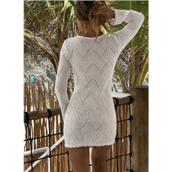 Women's Casual New Solid Color Fitted Waist Sexy Crochet Knit Sweater Top, Suitable For Resort, Beach Wear, And Sexy Date Style Vacation White