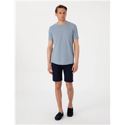 Lacivert Slim Fit Beli Lastikli Bağcıklı Dokuma Şort