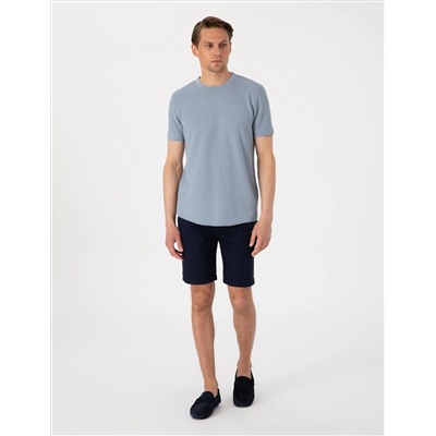 Lacivert Slim Fit Beli Lastikli Bağcıklı Dokuma Şort