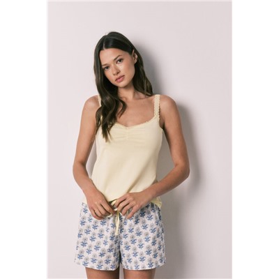 Pijama corto tirantes algodón amarillo