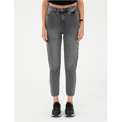 Antrasit Mom High Waist Fit Jean Pantolon
