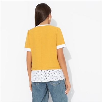 Футболка комбинированная с шитьём, Романтика с перчинкой (горчичная)