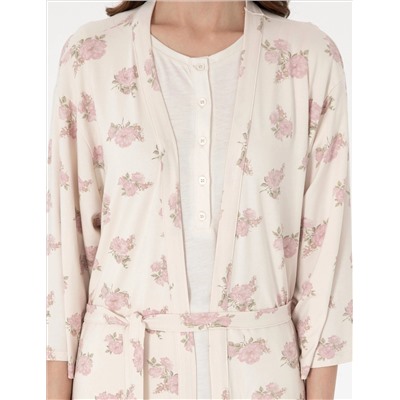 Krem 3'lü Lohusa Pijama Takımı