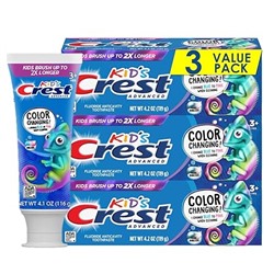 Crest Advanced Kid's Fluoride Toothpaste, Bubblegum Flavor, 4.2 oz, 3 Count, Color-Changing Anticavity Toothpaste