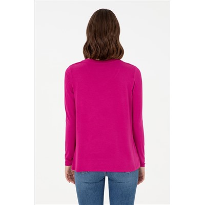 Kadın Fuşya V Yaka Sweatshirt