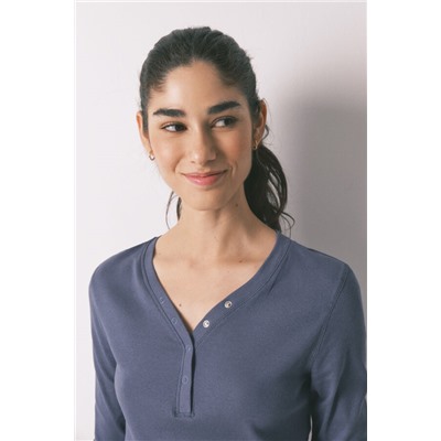 Camiseta manga larga algodón canalé azul