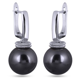 Серьги (Майорка 14мм темно-серая; покрытие родий), Есть комплект