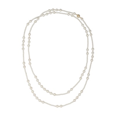 Колье Роса (Майорка белая 6-10мм; покрытие золото) 155см, Есть комплект