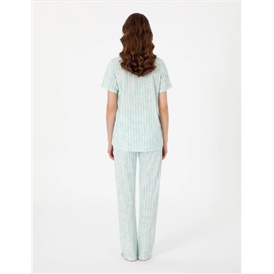 Mint Kısakollu Gömlek Pijama Takımı