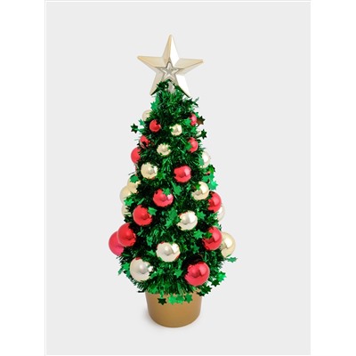Ель искусственная, 30 см, с шарами, в горшке, мишура/пластик, зеленая, New year