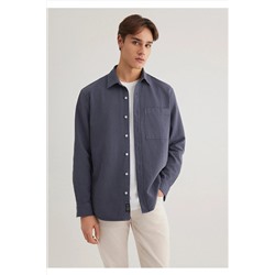 Mavi Keten Karışımlı Tencel Gömlek Regular Fit / Normal Kesim 0211377-82183