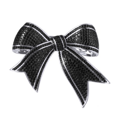 Брошь Бант (фианит черный; покрытие родий)