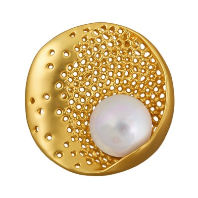 Брошь (Майорка 16мм белая; покрытие матовое золото), Есть комплект