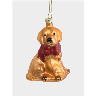 Игрушка елочная, 7х9 см, стекло, золотистая, Собака с бантом, New year