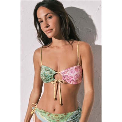 Top bikini bandeau estampado multicolor