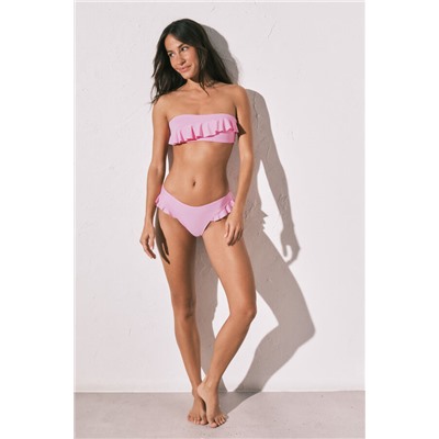 Top bikini bandeau relleno volantes rosa