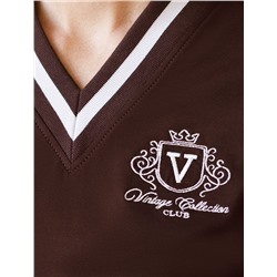 Свитшот среднего объема с V вырезом и принтом из футера двухнитки с эластаном