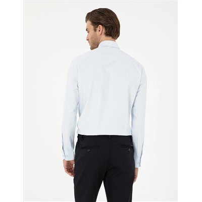 Açık Mavi Slim Fit Uzun Kollu Basic Gömlek