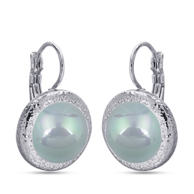 Серьги (Майорка 12 мм голубая; покрытие родий), Есть комплект