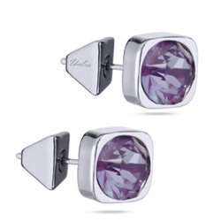 Пусеты Теннис (кристаллы SW пурпурные 8мм; покрытие родий), Есть комплект