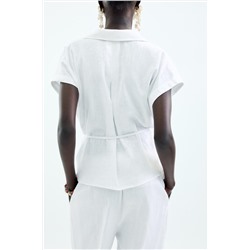 LINEN BLEND BELTED BLOUSE