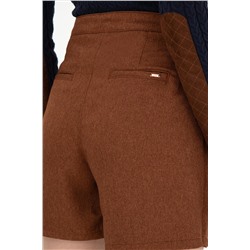Kadın Kahverengi Mini Boy Dokuma Şort Etek
