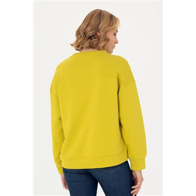 Kadın Fıstık Yeşili Bisiklet Yaka Basic Sweatshirt