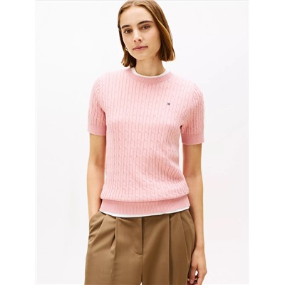 Short-Sleeve Cable Knit Sweater