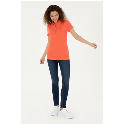 Kadın Nar Çiçeği Basic Polo Yaka Tişört