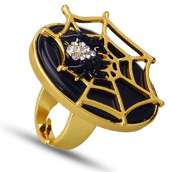 Кольцо Паук (эмаль черная, кристаллы SW белые; покрытие золото), Есть комплект