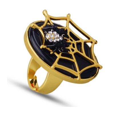 Кольцо Паук (эмаль черная, кристаллы SW белые; покрытие золото), Есть комплект