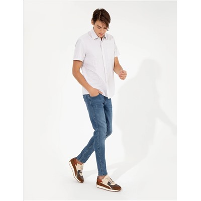 Bej Regular Fit Kısa Kollu Gömlek