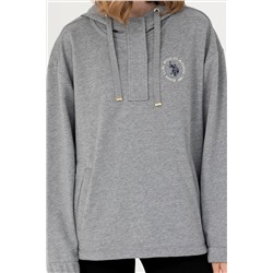 Kadın Gri Melanj Kapüşonlu Sweatshirt