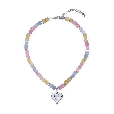 Колье Селена (кварц карамельный микс 7-8мм; покрытие родий) 42-49см, Есть комплект