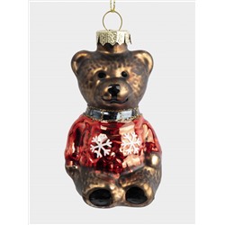 Игрушка елочная, 5х10 см, стекло, коричневая, Мишка в свитере, New year