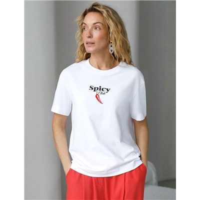 Свободная футболка с принтом из премиального хлопка с эластаном