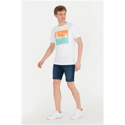 Erkek Beyaz Bisiklet Yaka Tişört