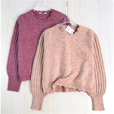 Свободный повседневный свитер с круглым вырезом и рукавами-фонариками