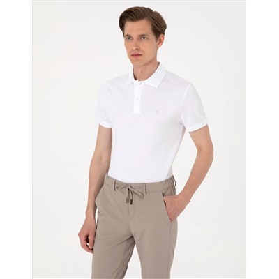 Beyaz Slim Fit %100 Pamuk Polo Yaka Basic Tişört