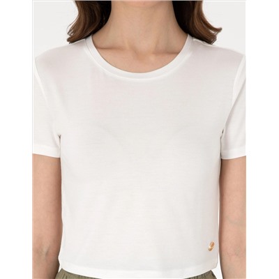 Beyaz Regular Fit Crop Tişört